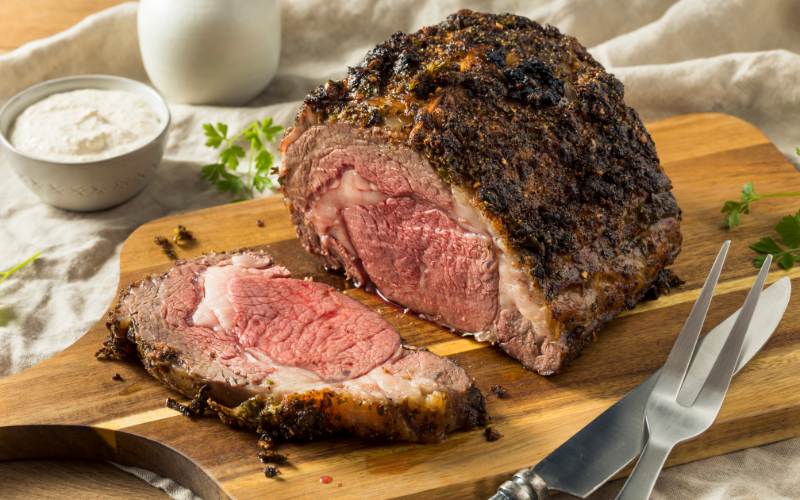 A prime rib roast showcasing our options from a holiday menu